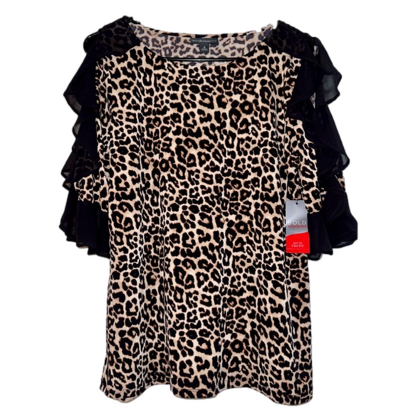 Women’s Bold Elements Cut to Curve Animal Print Ruffle Sleeve Blouse Size M - Picture 1 of 3